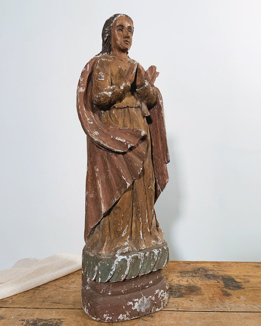 Antique Religious Wood Carving - Prayer