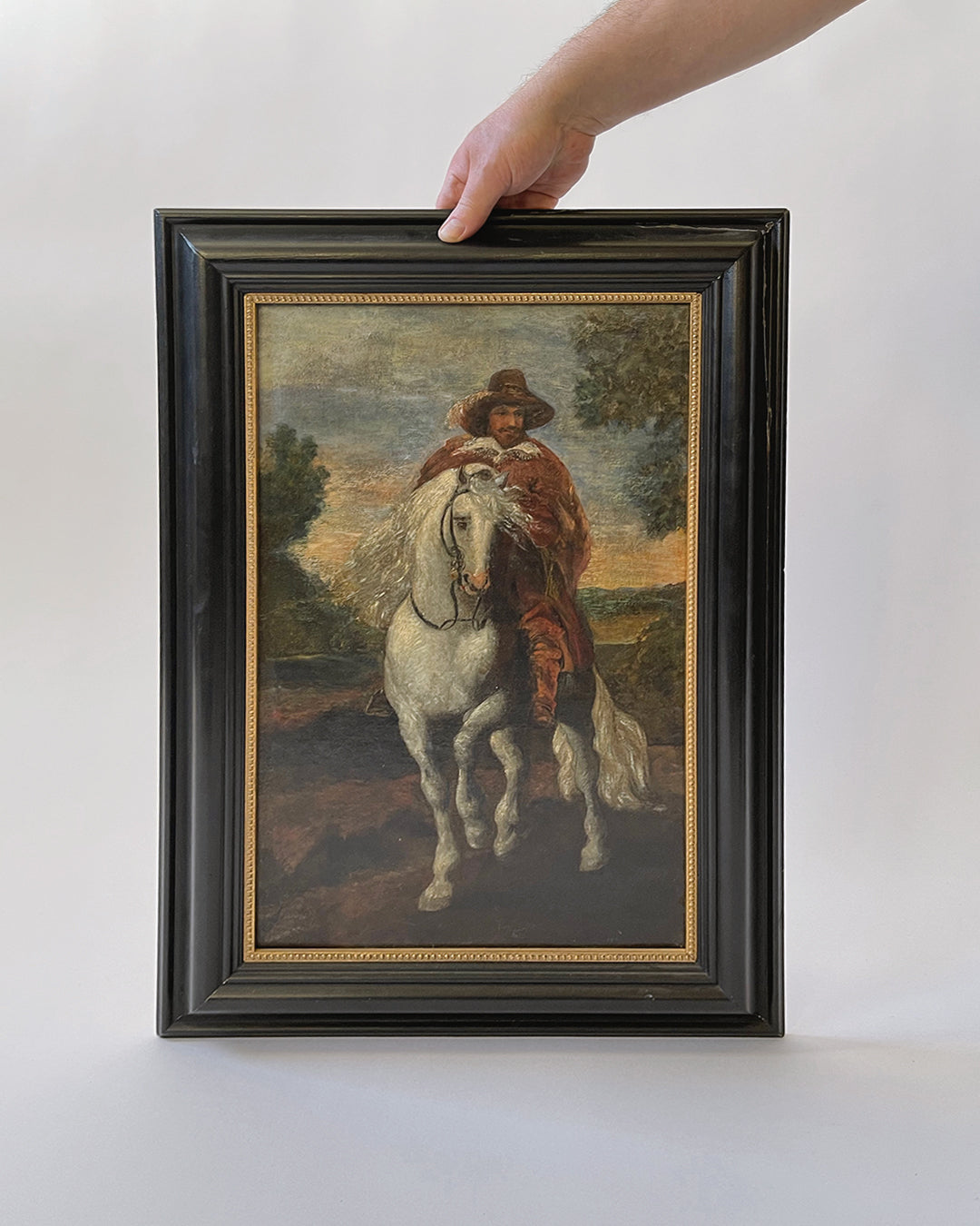 Antique Oil Painting Noble on a White Horse