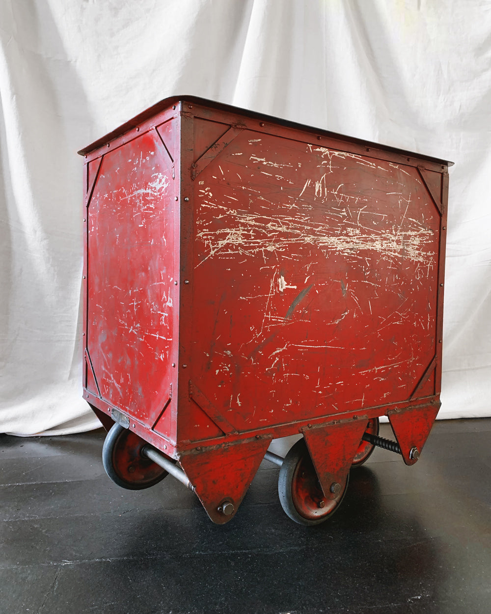 Large Industrial Textile Mill Red Trolley on Wheels