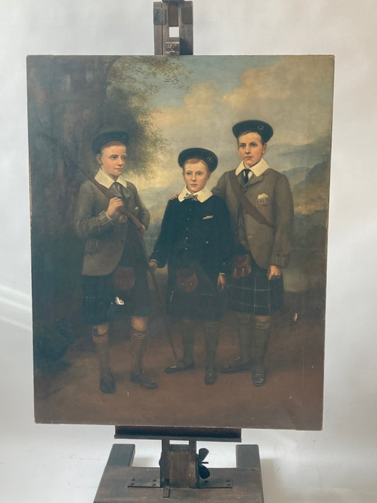 Victorian Highland Children  Oil Painting on canvas Samuel Dow Family Wine Merchants Glasgow - Antique Wall Art 
