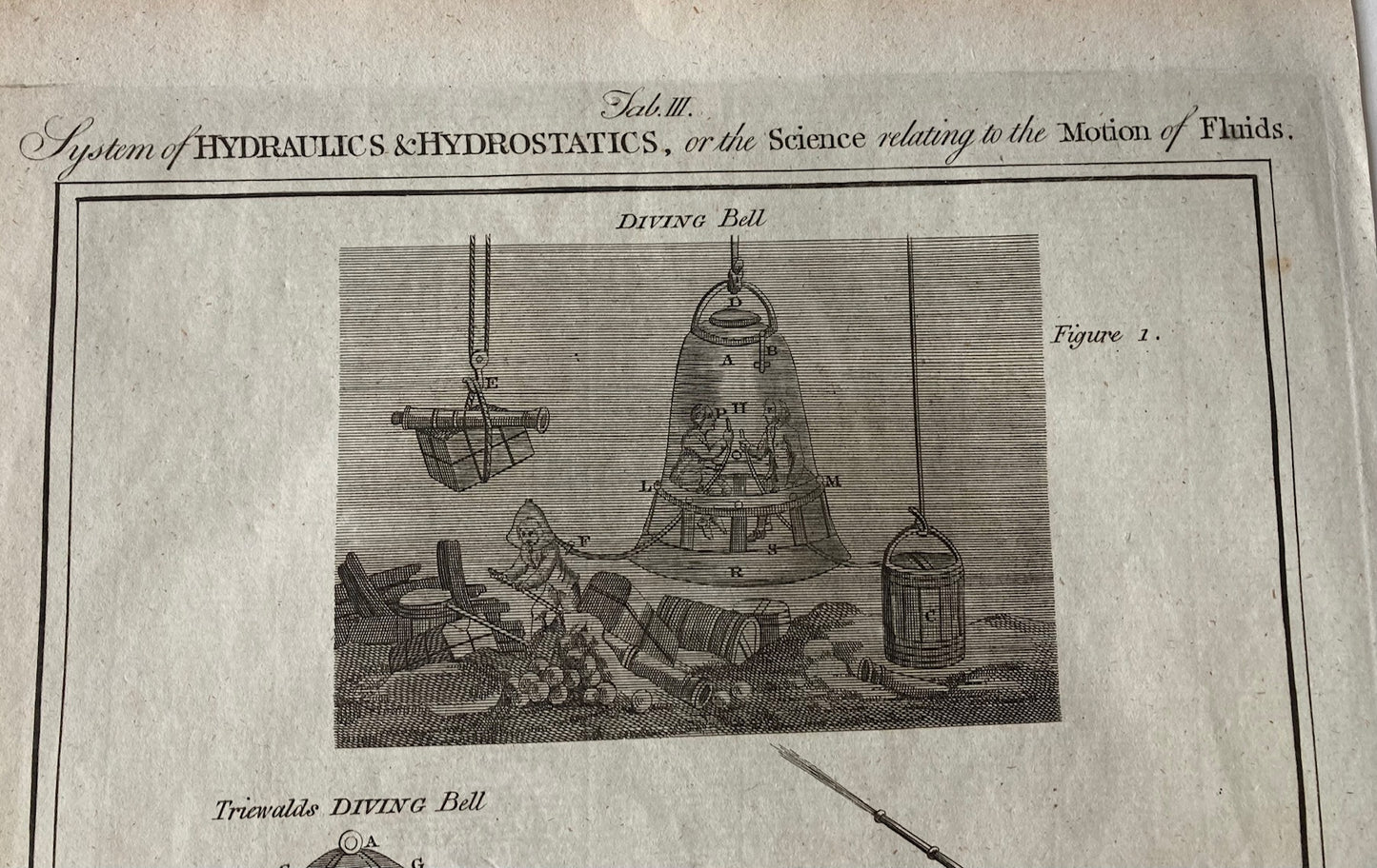 Engraving of Early Diving Bell, circa 1790's