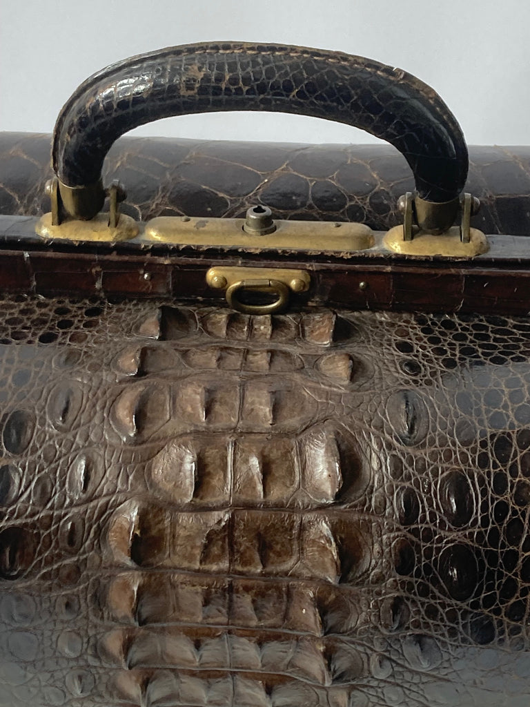 French Art Deco Embossed Crocodile Leather Doctor's Bag, c. 1920