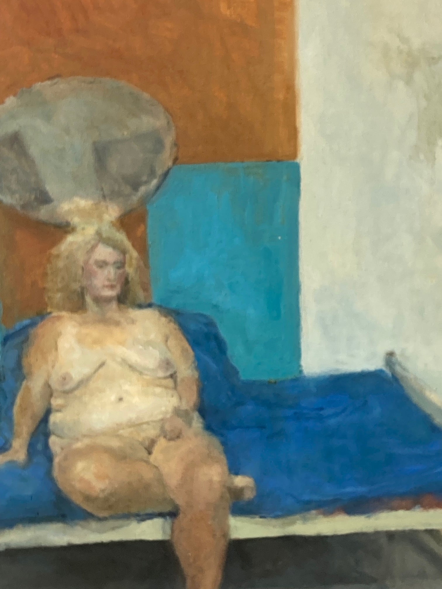 “Keeping Cool” Female Nude Mid Century Framed Oil On Canvas - Room Four