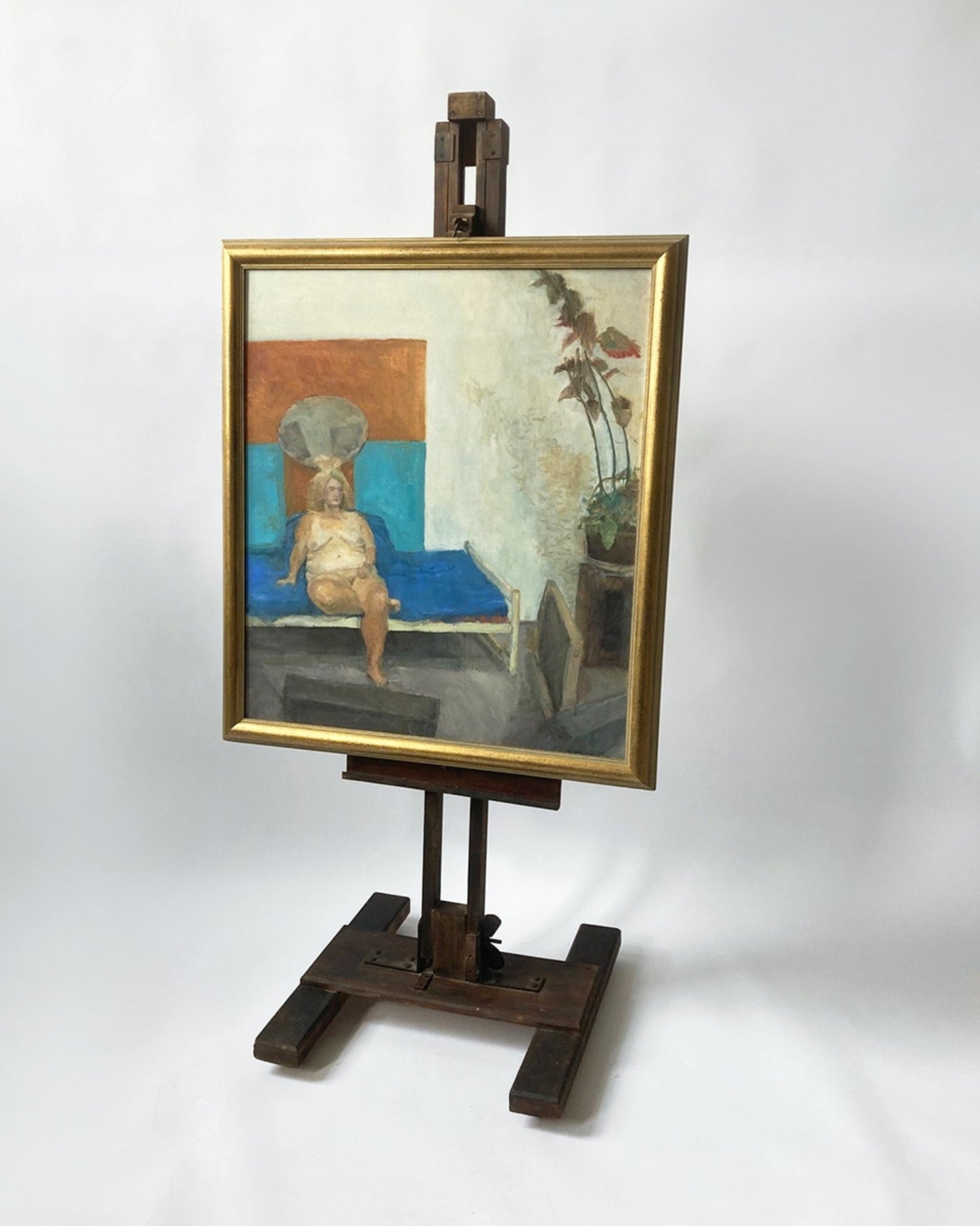 “Keeping Cool” Female Nude Mid Century Framed Oil On Canvas - Room Four