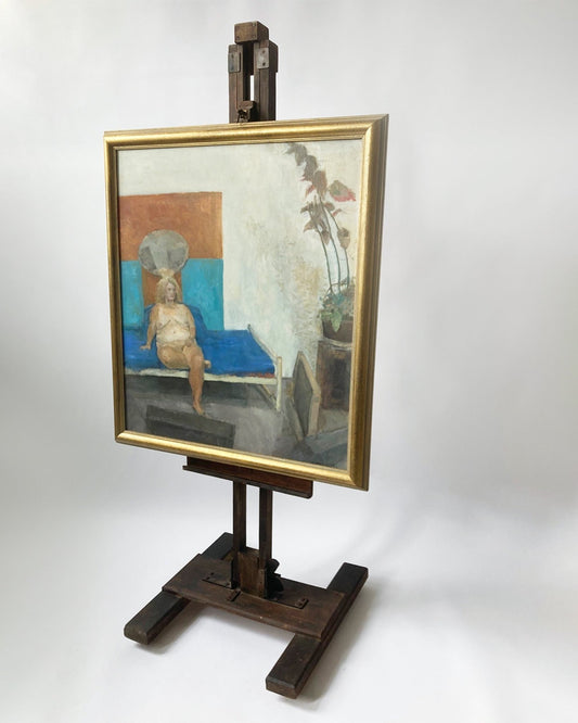 “Keeping Cool” Female Nude Mid Century Framed Oil On Canvas - Room Four